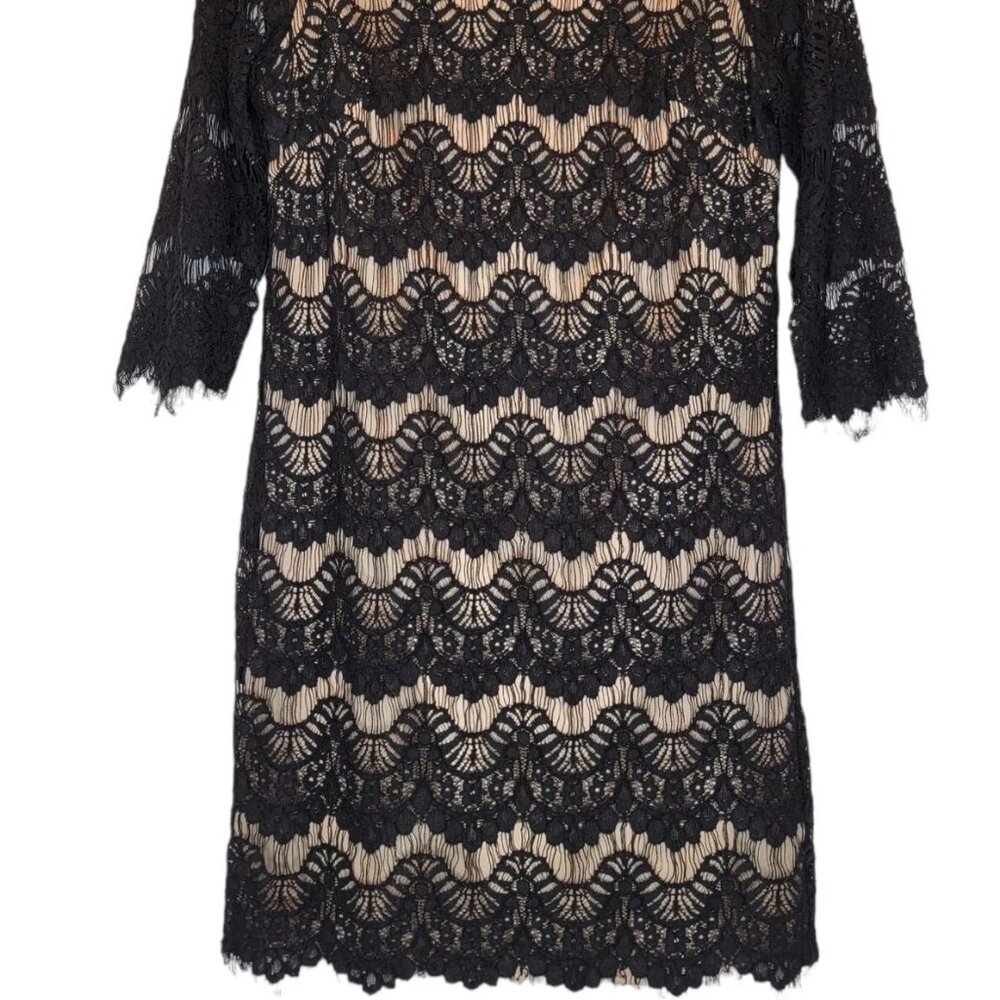 Jessica Howard Black Lace Dress Nude Underlay Sheath Cocktail, Evening, Party